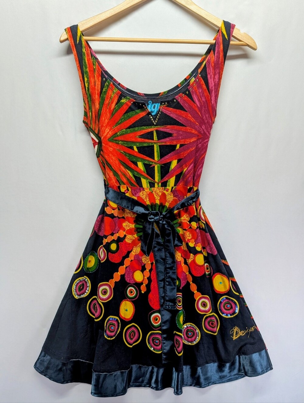 Desigual Black Multicolor Floral Burst Fit & Flare Dress